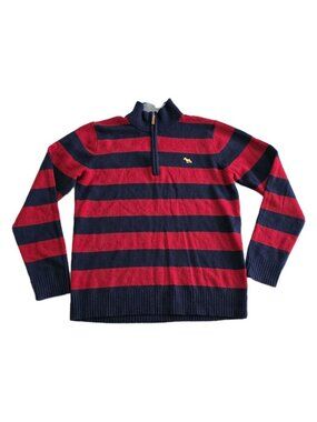 Jack Russell Polo 1/4 Langham Zip Jumper Men L Red Blue Stripe Wool Blend Preppy